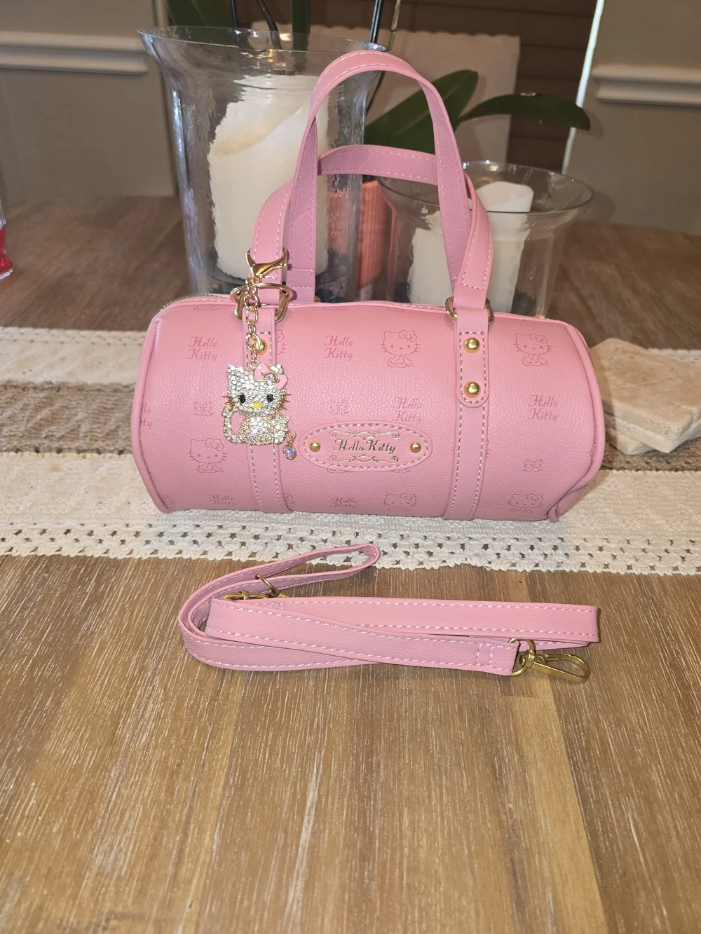 Hello Kitty Kids Pink Barrel Handbag with Matching Accessories